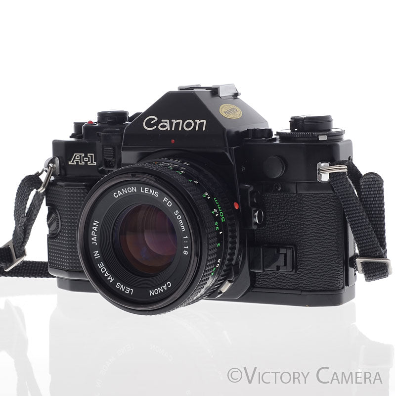 Canon A-1 A1 Black 35mm Film SLR Camera w/ 50mm f1.8 Lens  [EXC] - Victory Camera