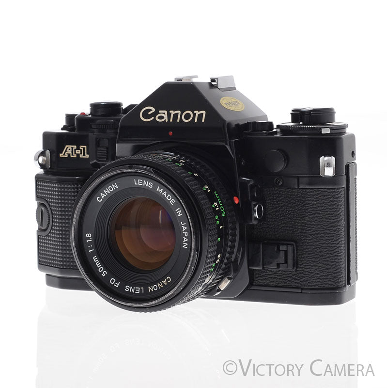 Canon A-1 A1 Black 35mm Film SLR Camera w/ 50mm F1.8 Lens [EXC+] - Victory Camera