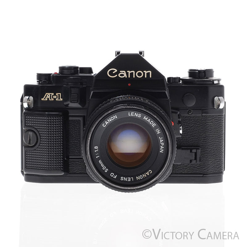 Canon A-1 A1 Black 35mm Film SLR Camera w/ 50mm F1.8 Lens [EXC+] - Victory Camera