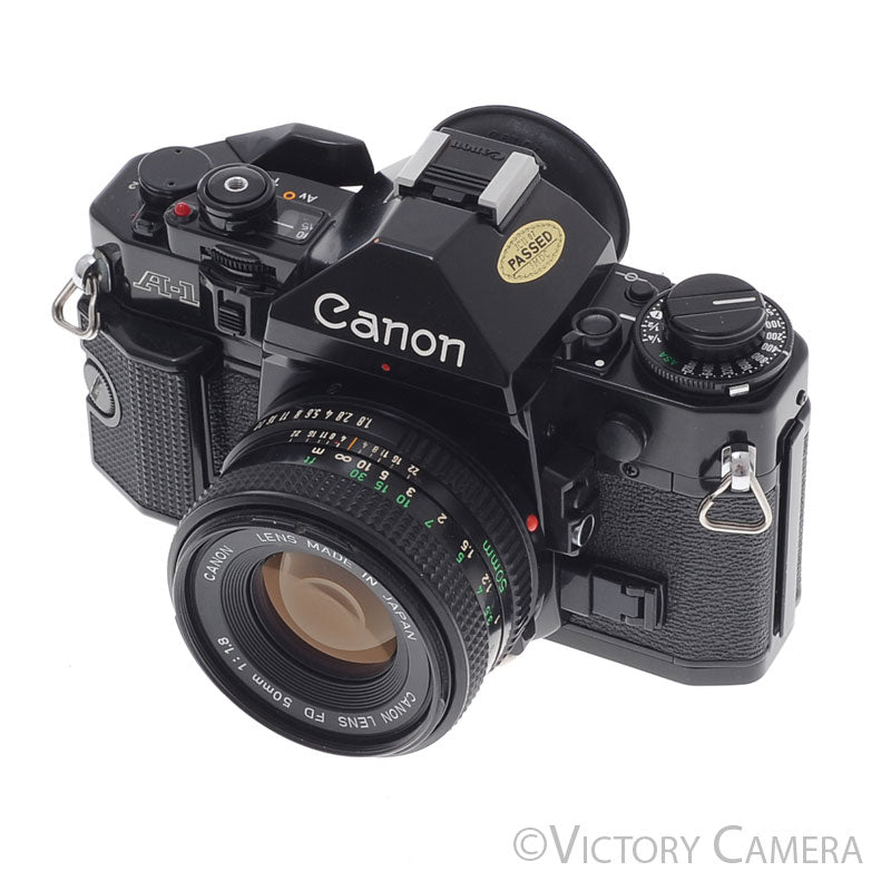 Canon A-1 A1 Black 35mm Film SLR Camera w/ 50mm F1.8 Lens [EXC+] - Victory Camera