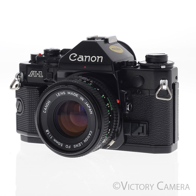 Canon A-1 A1 Black 35mm Film SLR Camera w/ 50mm F1.8 Lens [EXC+] - Victory Camera