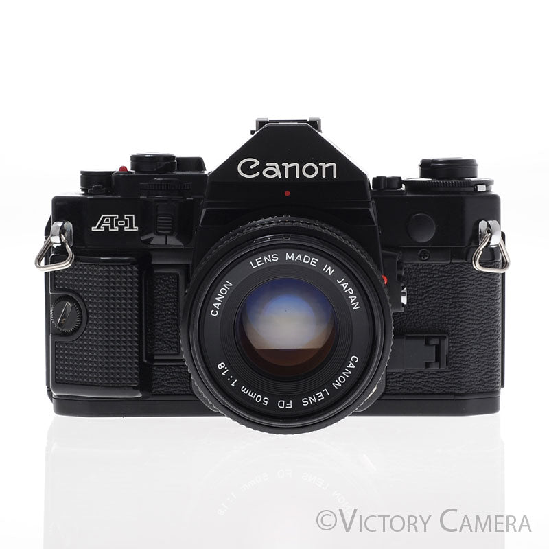 Canon A-1 A1 Black 35mm Film SLR Camera w/ 50mm F1.8 Lens [EXC+] - Victory Camera