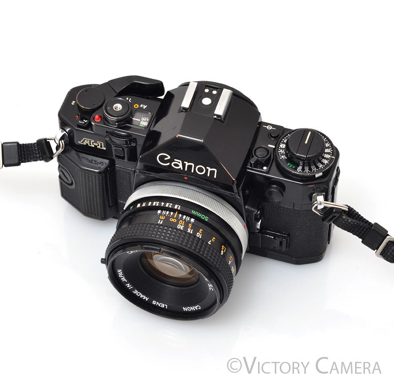 Canon A-1 A1 Black 35mm Film SLR Camera w/ 50mm F1.8 Lens [EXC]