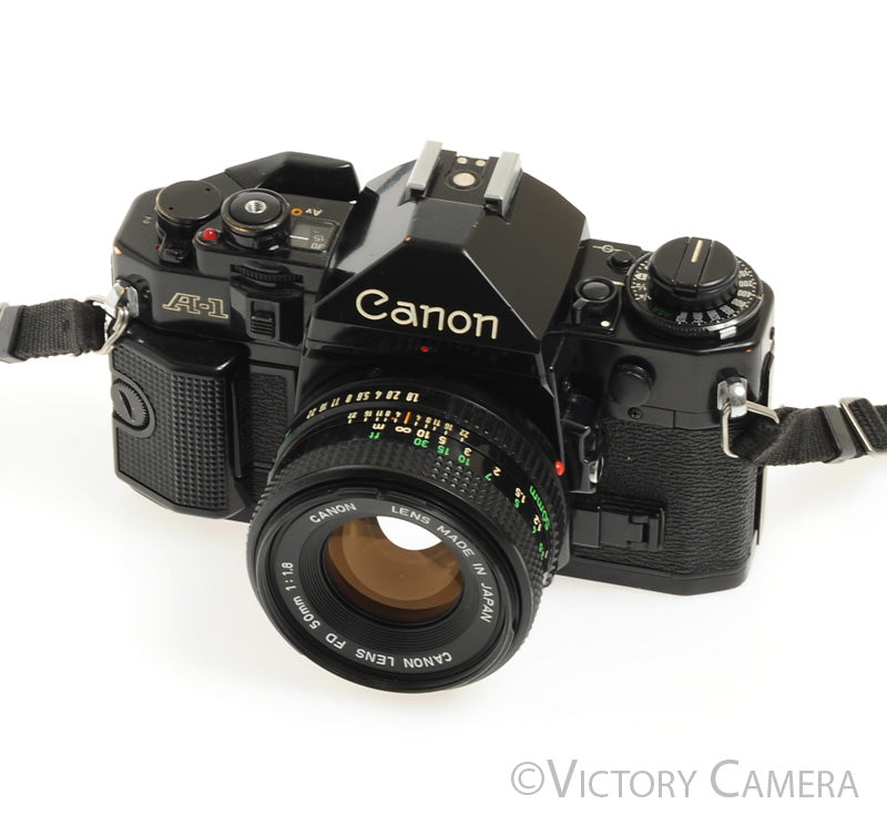 Canon A-1 A1 35mm Black Camera 50mm F1.8 Lens -New Seals, No Squeak- [EXC] - Victory Camera