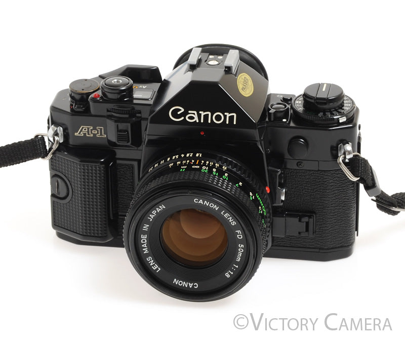 Canon A-1 A1 35mm Black Camera w/ 50mm F1.8 Lens -New Seals, No Squeak-