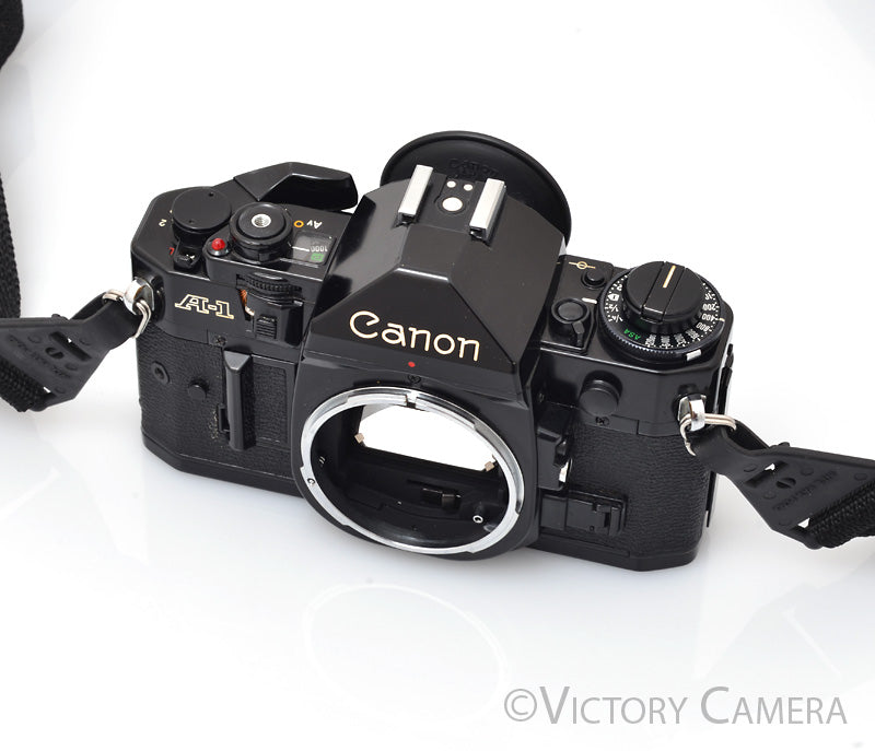 Canon A-1 A1 35mm Black Film Camera Body -No Meter, New Seals- [BAR] - Victory Camera