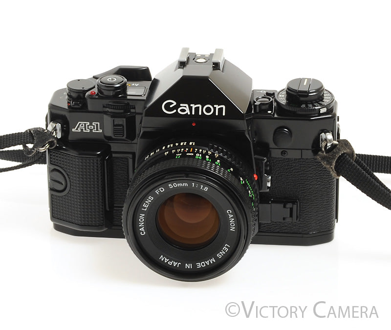 Canon A-1 A1 35mm Black Camera w/ 50mm F1.8 Lens -New Seals, No Squeak- [EX+] - Victory Camera