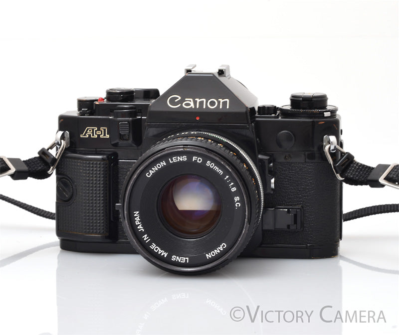 Canon A-1 A1 Black 35mm Film SLR Camera w/ 50mm F1.8 Lens [EXC] - Victory Camera