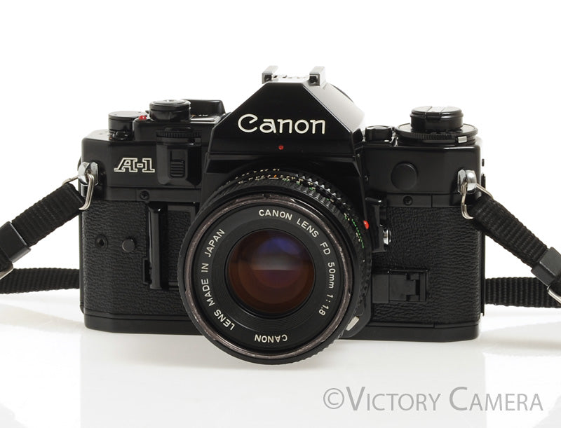 Canon A-1 A1 35mm Black Camera w/ 50mm F1.8 Lens -New Seals, No Squeak- [EX+] - Victory Camera
