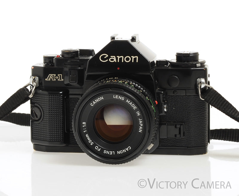 Canon A-1 A1 35mm Black Camera 50mm F1.8 Lens -New Seals, No Squeak- [EXC] - Victory Camera