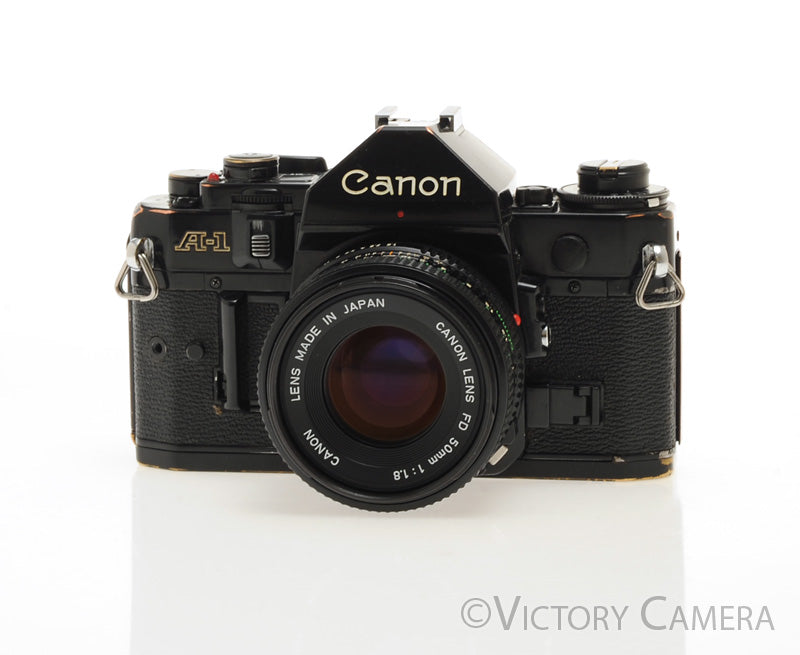 Canon A-1 A1 Black 35mm Film SLR Camera w/ 50mm F1.8 Lens [EXC] - Victory Camera