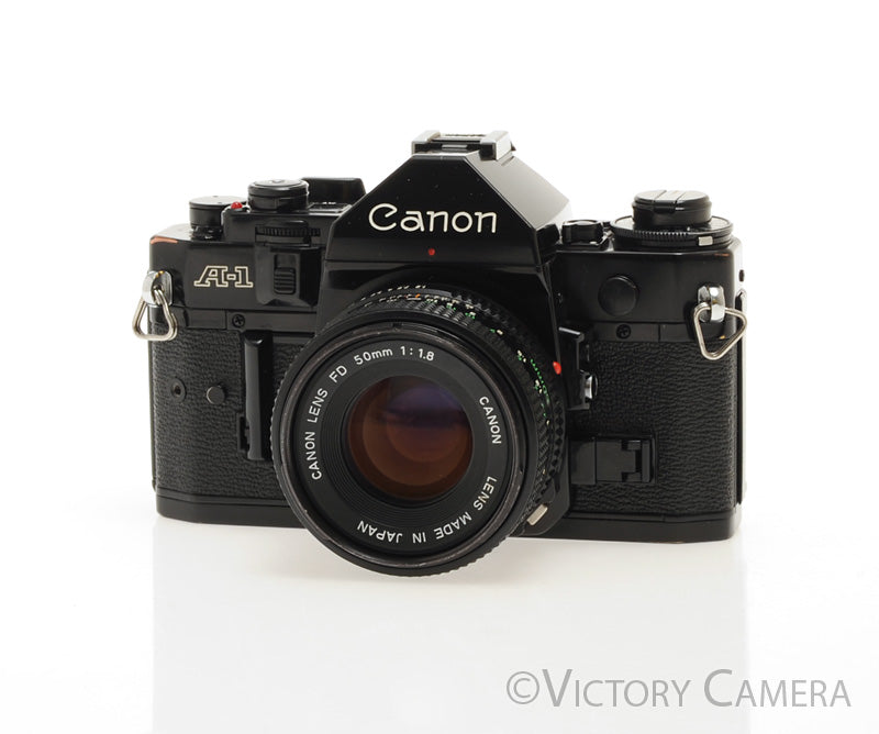 Canon A-1 A1 Black 35mm Film SLR Camera w/ 50mm F1.8 Lens -Good Seals- [EXC+] - Victory Camera
