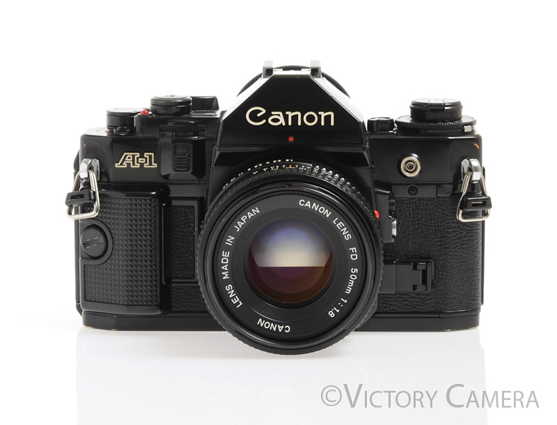 Canon A-1 A1 35mm Black Camera w/ 50mm F1.8 Lens -New Seals, No Squeak-