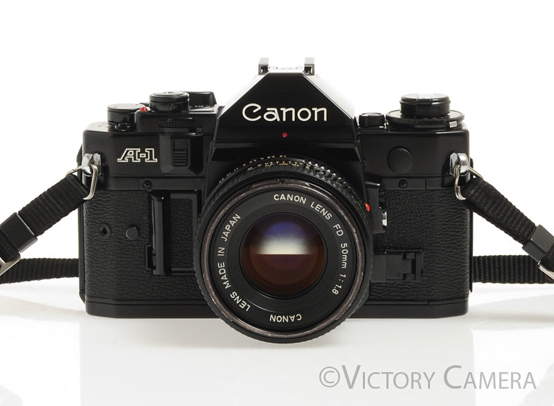 Canon A-1 A1 35mm Black Camera w/ 50mm F1.8 Lens -New Seals, No Squeak- [EX+] - Victory Camera
