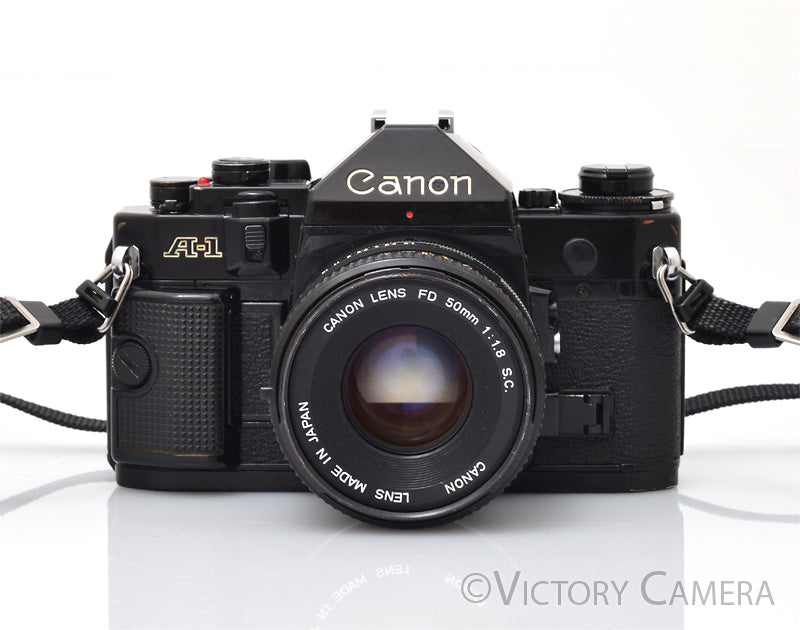 Canon A-1 A1 Black 35mm Film SLR Camera w/ 50mm F1.8 Lens [EXC]