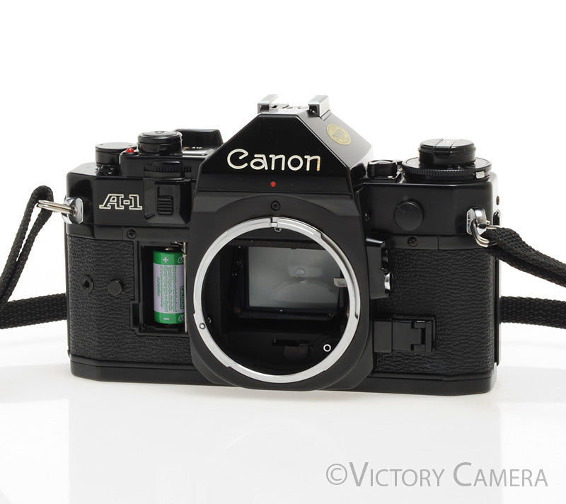 Canon A-1 A1 35mm Black Film Camera Body -No Batt. Door, New Seals- [BAR] - Victory Camera