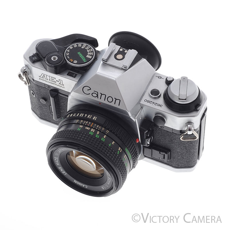 Canon AE-1 Program Chrome 35mm Film SLR Camera 50mm f1.8 Lens  [EXC] - Victory Camera