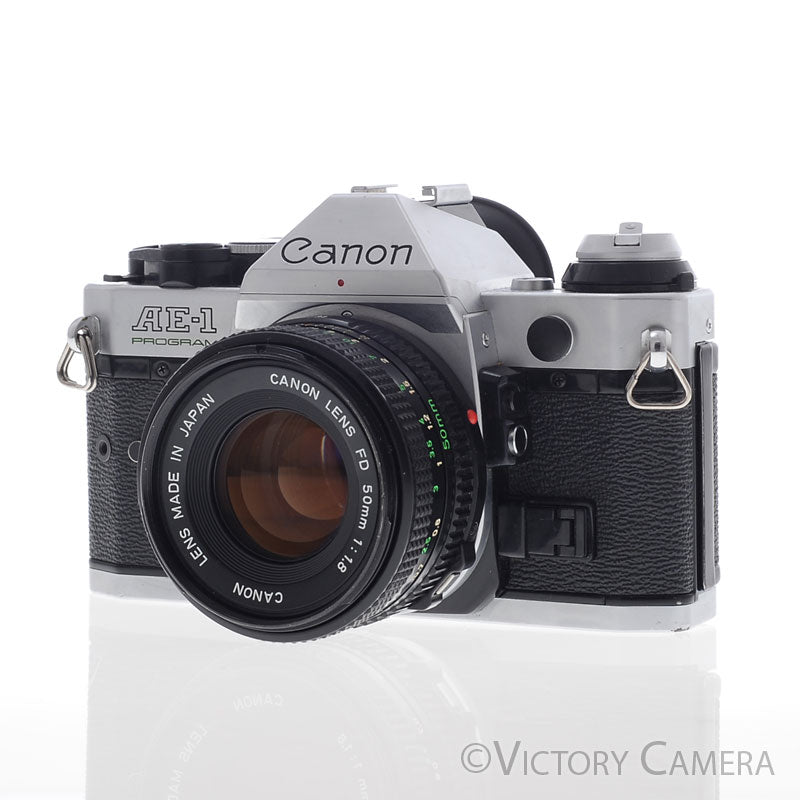 Canon AE-1 Program Chrome 35mm Film SLR Camera 50mm f1.8 Lens  [EXC] - Victory Camera