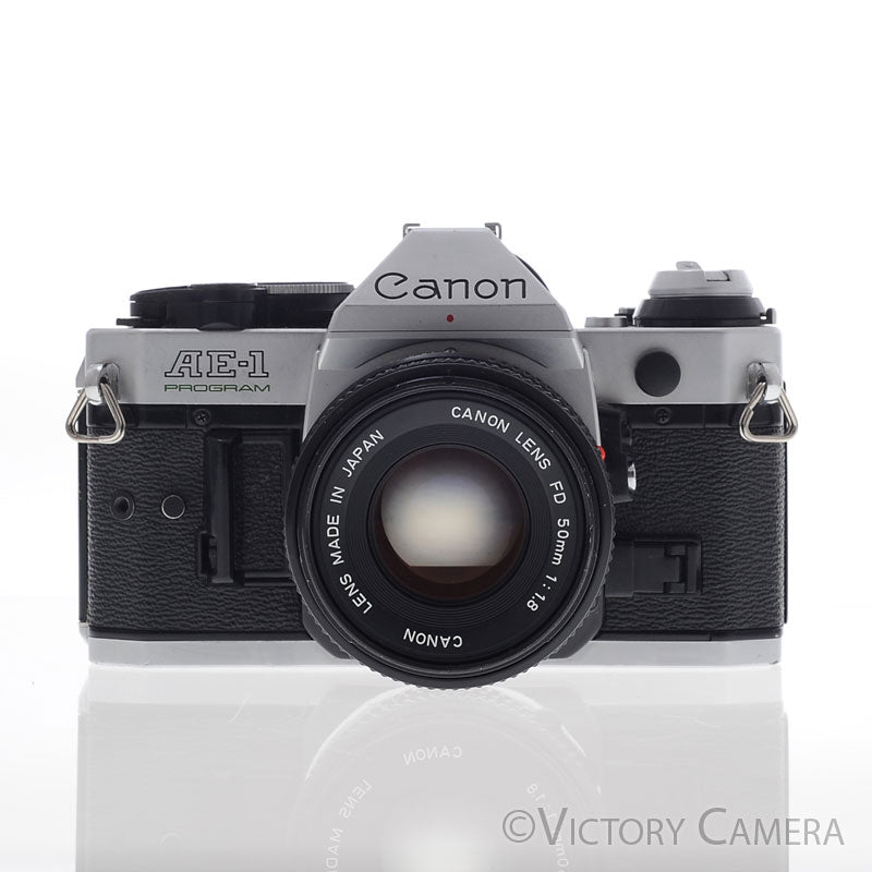 Canon AE-1 Program Chrome 35mm Film SLR Camera 50mm f1.8 Lens  [EXC] - Victory Camera