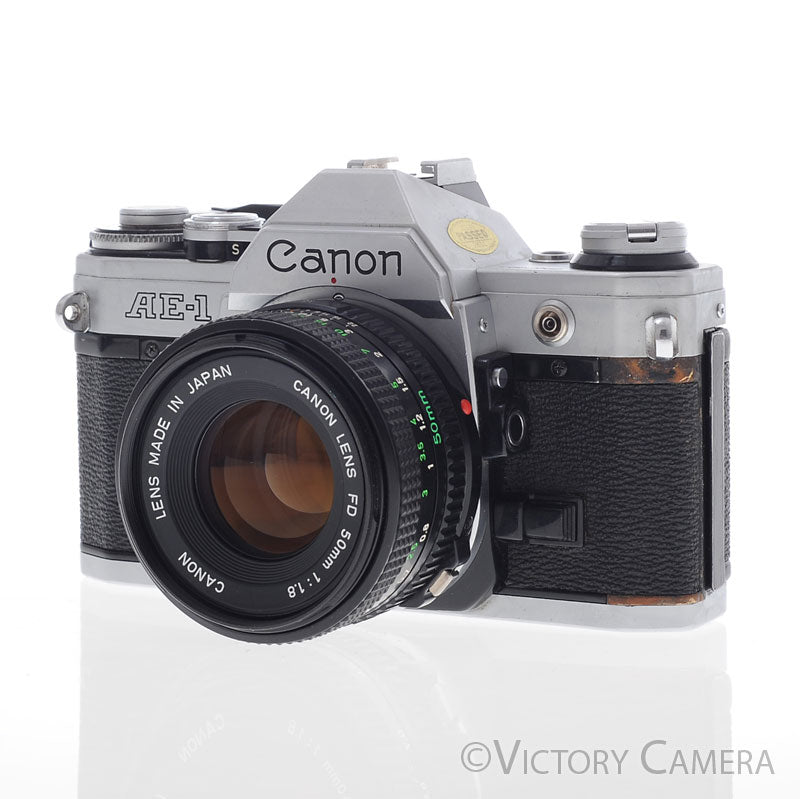 Canon AE-1 35mm Chrome Camera w/ 50mm f1.8 Prime Lens [EXC] - Victory Camera