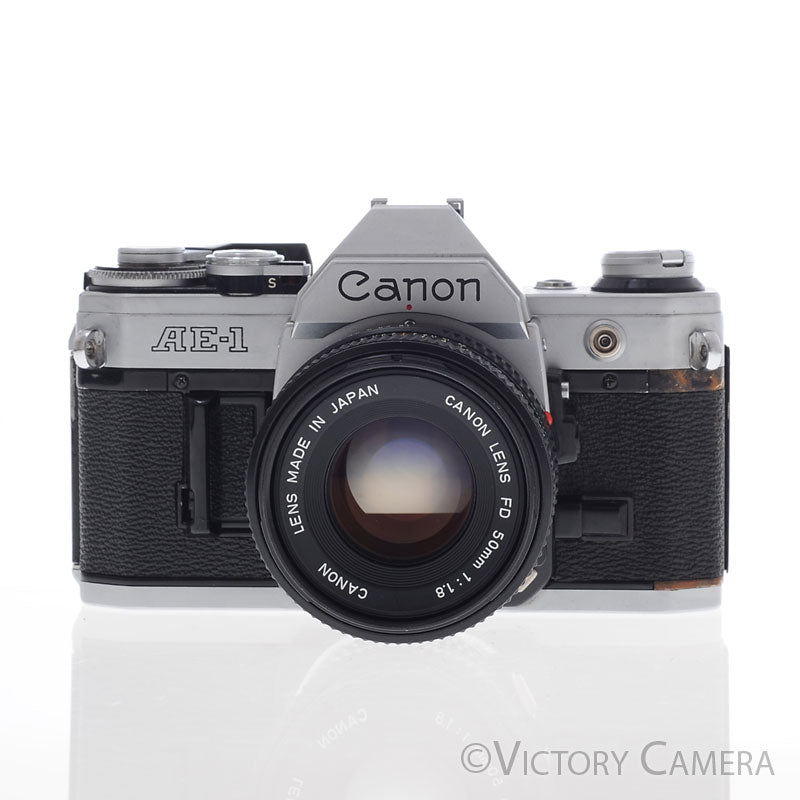 Canon AE-1 35mm Chrome Camera w/ 50mm f1.8 Prime Lens [EXC] - Victory Camera