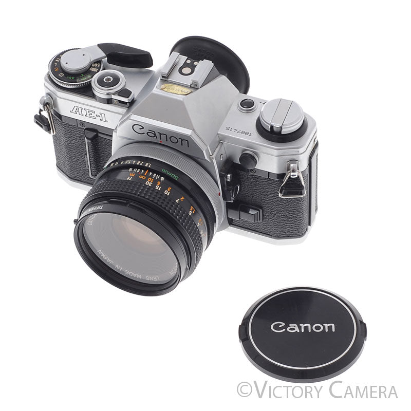 Canon AE-1 35mm Chrome Camera w/ 50mm f1.8 Prime Lens [EXC+] - Victory Camera
