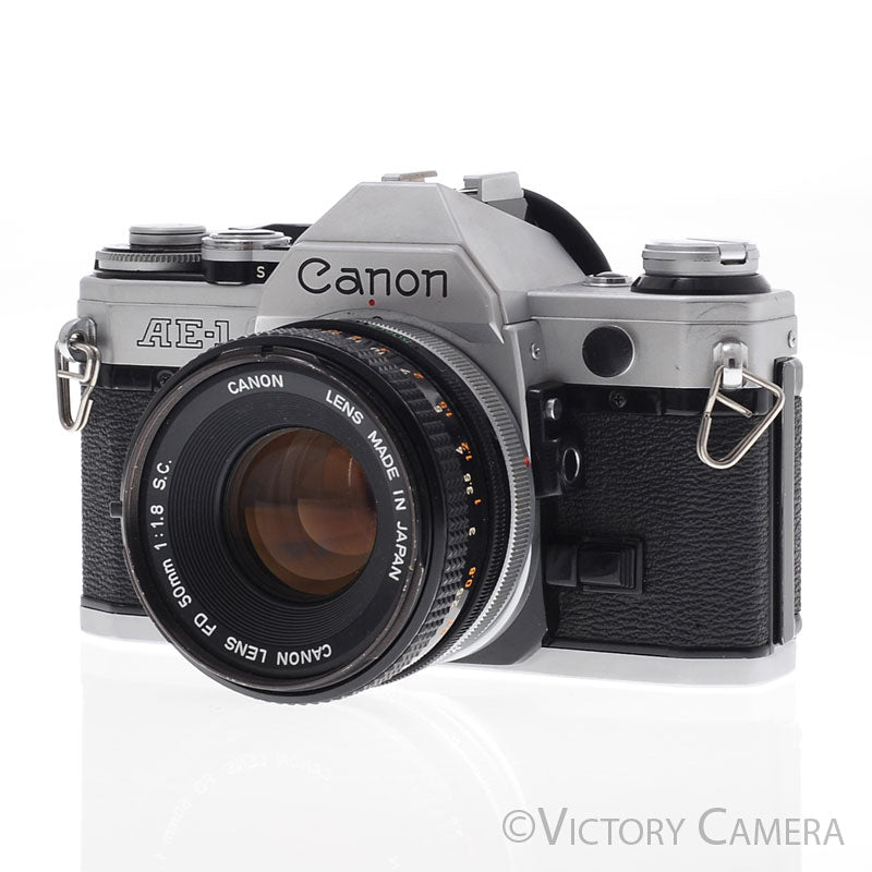 Canon AE-1 35mm Chrome Camera w/ 50mm f1.8 Prime Lens [EXC] - Victory Camera