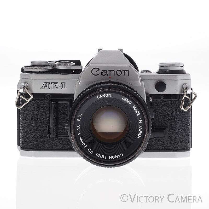 Canon AE-1 35mm Chrome Camera w/ 50mm f1.8 Prime Lens [EXC] - Victory Camera