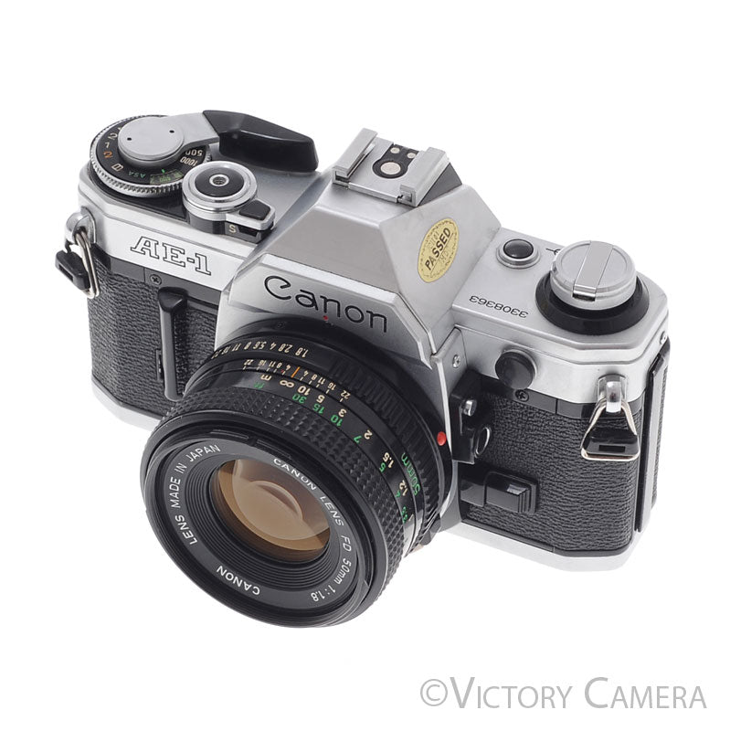 Canon AE-1 35mm Chrome Camera w/ 50mm f1.8 Prime Lens [EXC] - Victory Camera