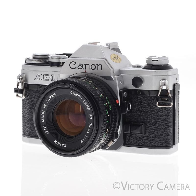 Canon AE-1 35mm Chrome Camera w/ 50mm f1.8 Prime Lens [EXC] - Victory Camera