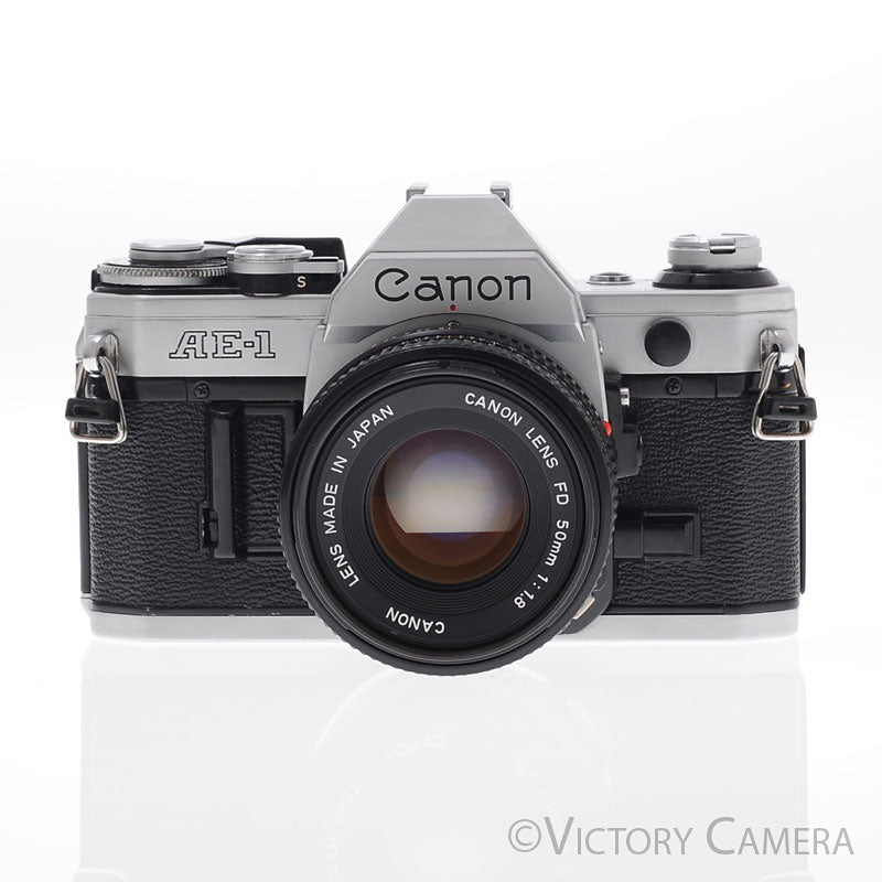 Canon AE-1 35mm Chrome Camera w/ 50mm f1.8 Prime Lens [EXC] - Victory Camera