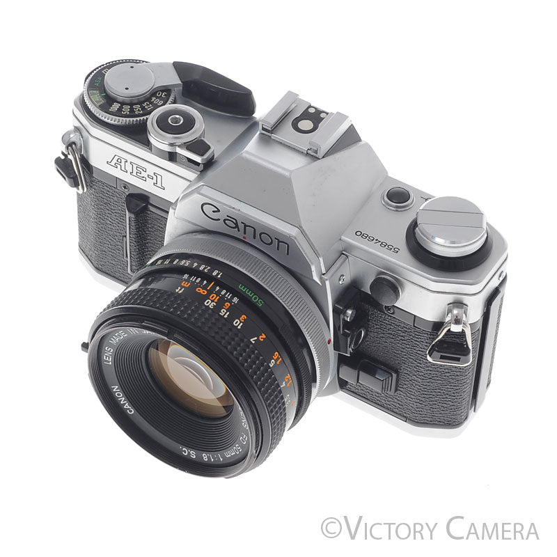 Canon AE-1 35mm Chrome Camera w/ 50mm f1.8 Prime Lens [EXC+] image 1