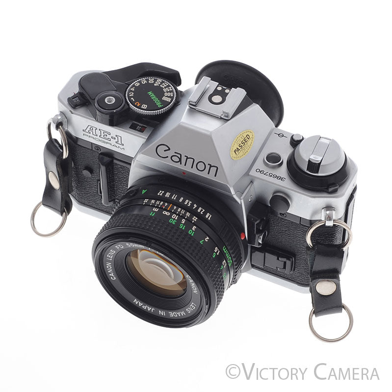 Canon AE-1 Program Chrome 35mm Film SLR Camera 50mm f1.8 Lens  [EXC+] - Victory Camera