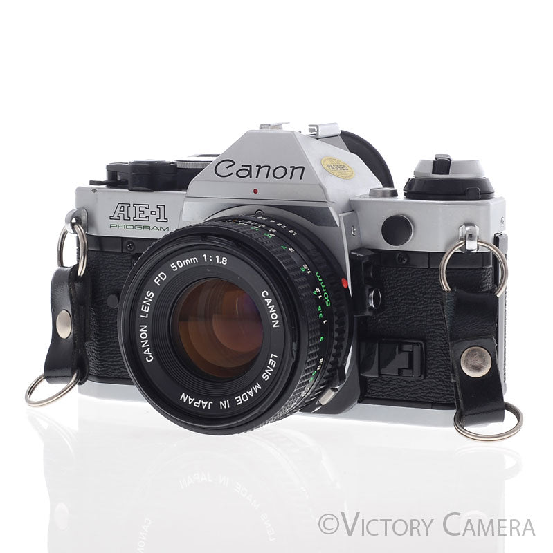 Canon AE-1 Program Chrome 35mm Film SLR Camera 50mm f1.8 Lens  [EXC+] - Victory Camera