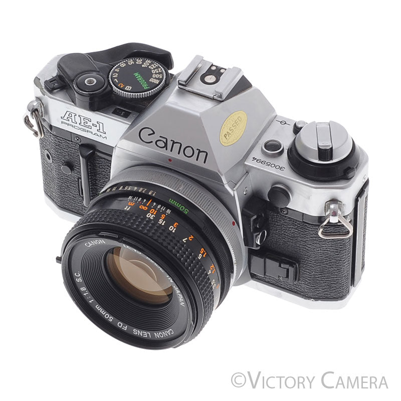Canon AE-1 Program Chrome 35mm Film SLR Camera 50mm f1.8 Lens [EXC-] - Victory Camera