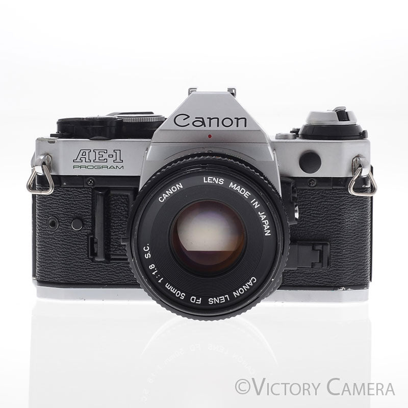Canon AE-1 Program Chrome 35mm Film SLR Camera 50mm f1.8 Lens [EXC-] - Victory Camera