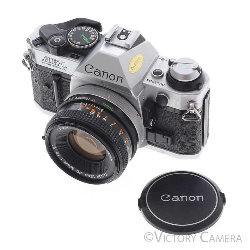 Canon AE-1 Program Chrome 35mm Film SLR Camera 50mm f1.8 Lens [EXC-] - Victory Camera