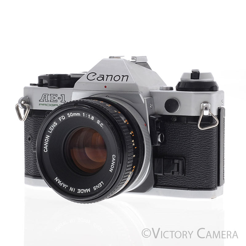 Canon AE-1 Program Chrome 35mm Film SLR Camera 50mm f1.8 Lens [EXC]