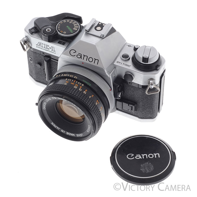Canon AE-1 Program Chrome 35mm Film SLR Camera 50mm f1.8 Lens  [EXC] - Victory Camera