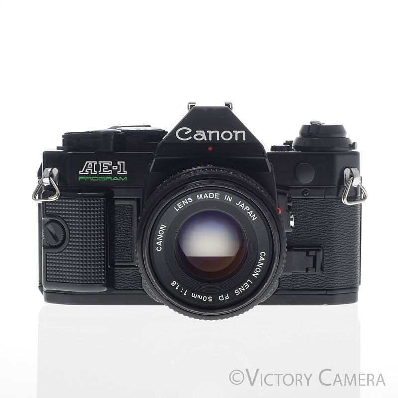Canon AE-1 Program Black 35mm Film SLR Camera 50mm f1.8 Lens -CLA'd- [EXC] - Victory Camera