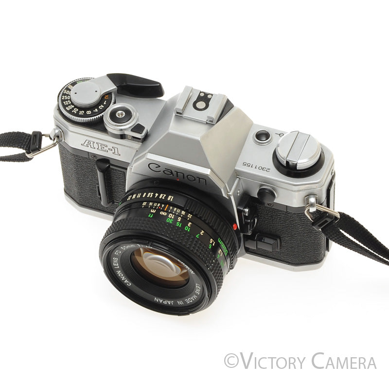Canon AE-1 35mm Chrome Camera w/ 50mm f1.8 Prime Lens -New Seals- [EXC]