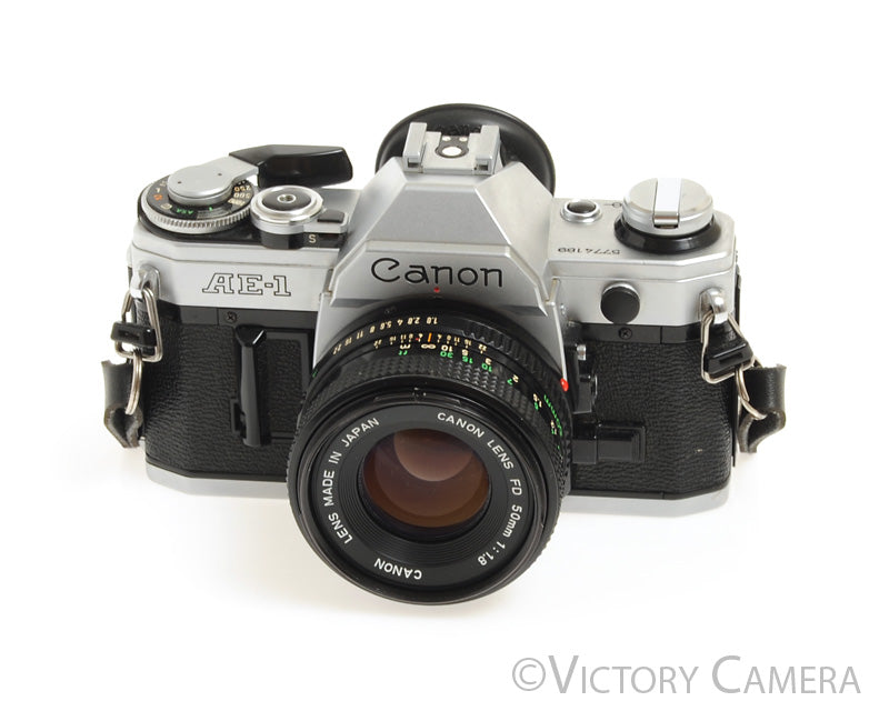 Canon AE-1 35mm Chrome Camera 50mm F1.8 Lens -New Seals, No Squeak- - Victory Camera