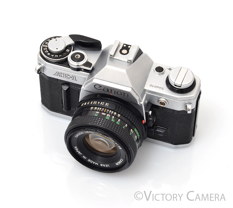 Canon AE-1 35mm Chrome Camera w/ 50mm f1.8 Prime Lens [EXC] - Victory Camera