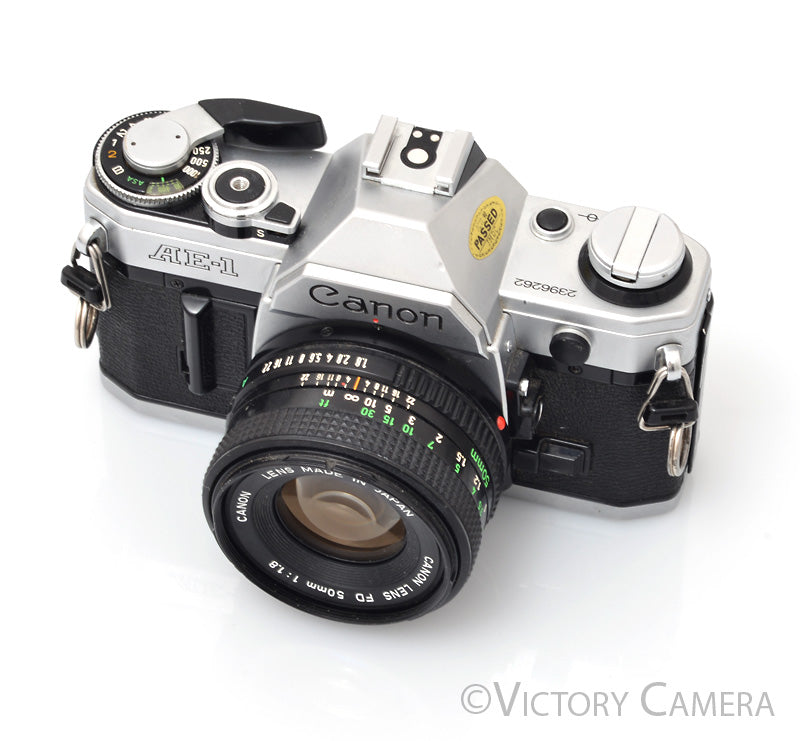 Canon AE-1 35mm Chrome Camera w/ 50mm f1.8 Prime Lens [EXC] - Victory Camera