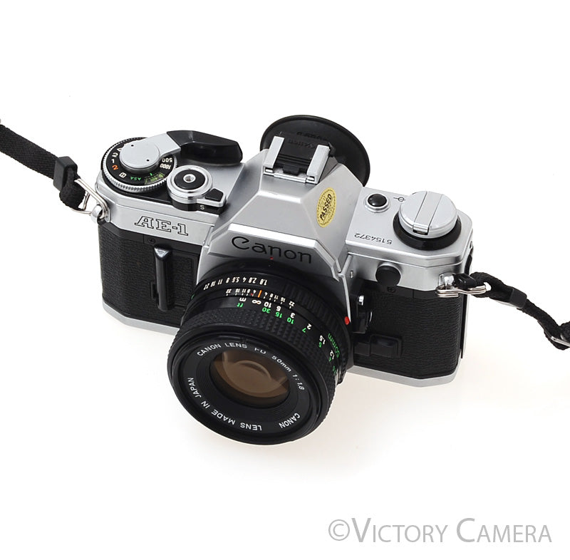 Canon AE-1 35mm Chrome Camera w/ 50mm f1.8 Prime Lens [EXC] - Victory Camera