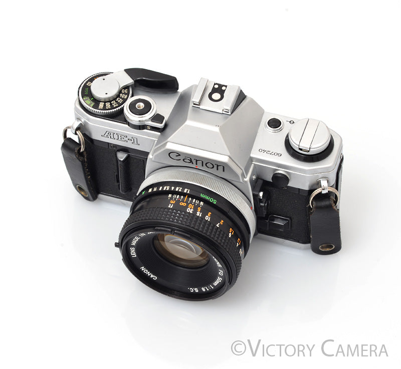 Canon AE-1 35mm Chrome Camera w/ 50mm f1.8 Prime Lens [EXC] - Victory Camera
