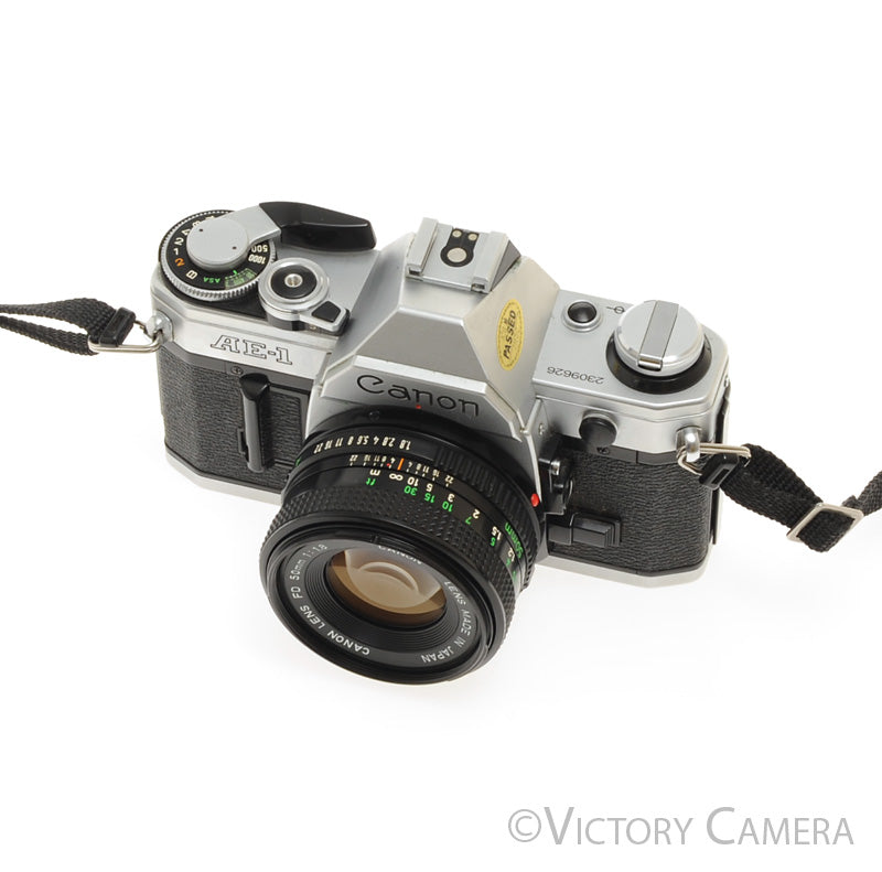 Canon AE-1 35mm Chrome Camera w/ 50mm f1.8 Prime Lens [EXC] - Victory Camera