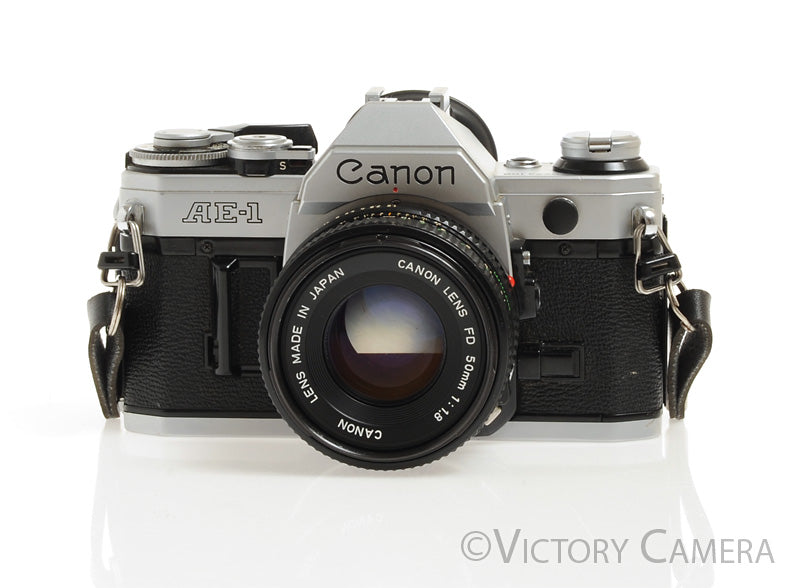 Canon AE-1 35mm Chrome Camera 50mm F1.8 Lens -New Seals, No Squeak- - Victory Camera