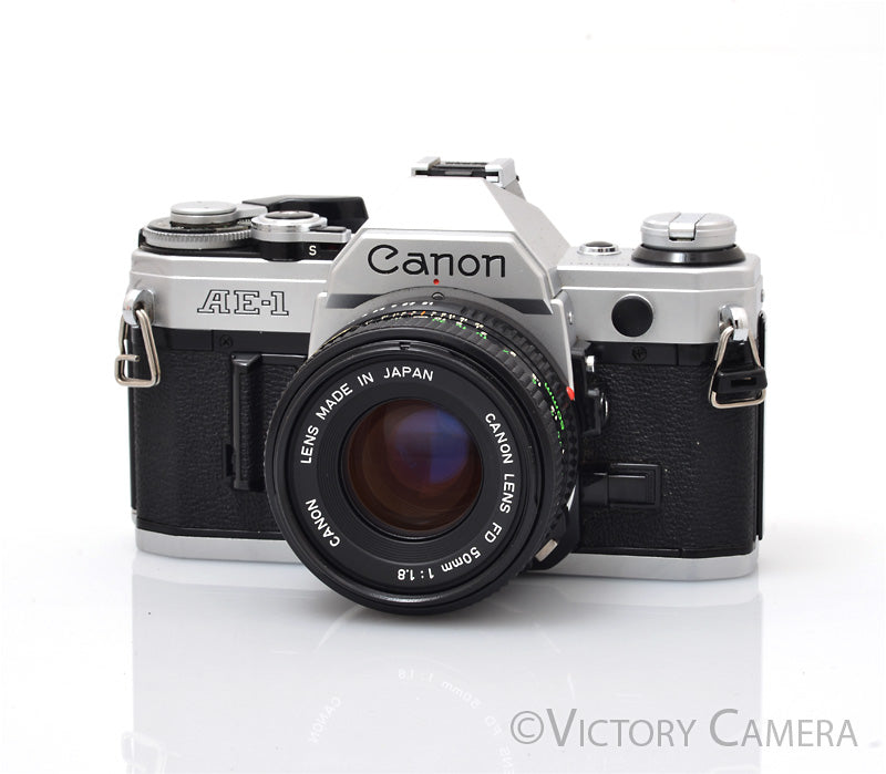 Canon AE-1 35mm Chrome Camera w/ 50mm f1.8 Prime Lens [EXC] - Victory Camera