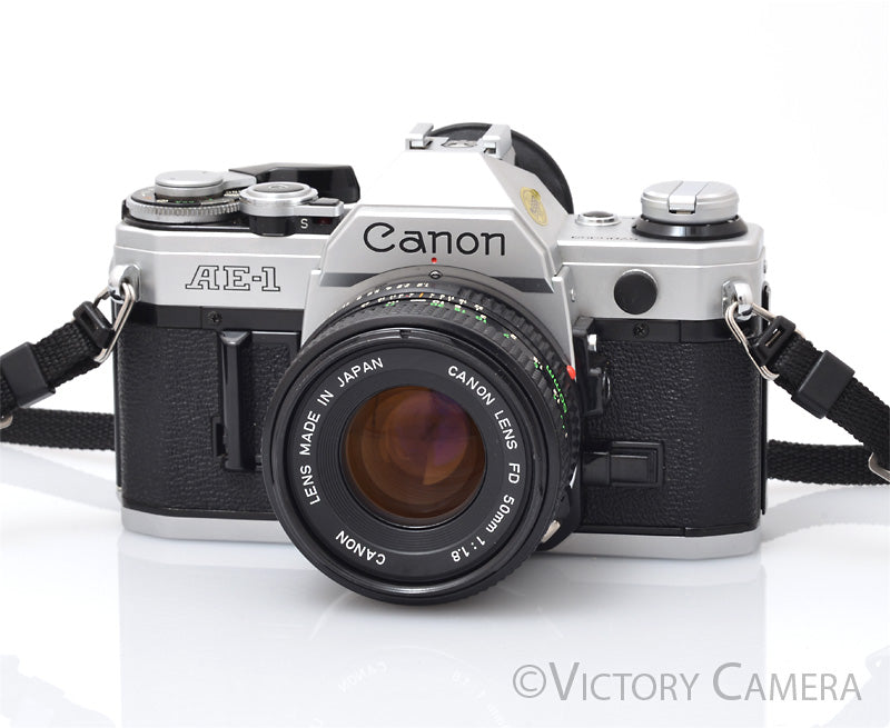 Canon AE-1 35mm Chrome Camera w/ 50mm f1.8 Prime Lens [EXC+] - Victory Camera